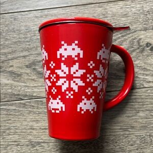 David’s Tea Red Space Invaders Mug and steeper with lid